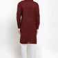 Kurta Pyjama Blended Cotton Maroon Buttons Mens