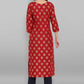 Casual Kurti Rayon Maroon Foliage Print Kurtis