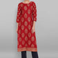 Casual Kurti Rayon Maroon Foliage Print Kurtis