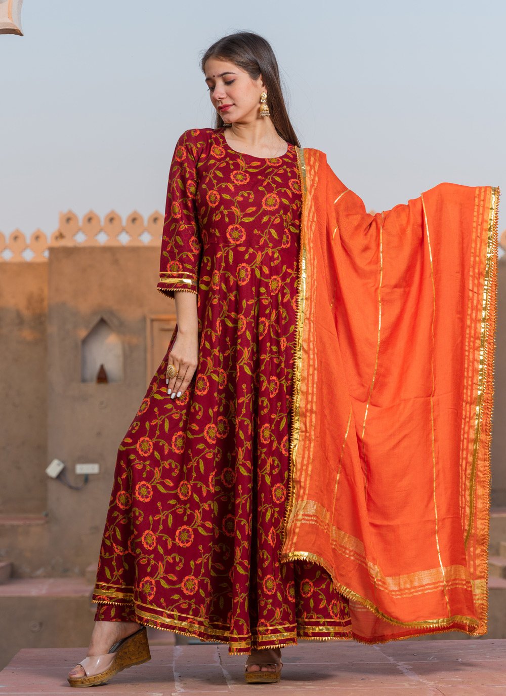 Pant Style Suit Rayon Maroon Lace Salwar Kameez