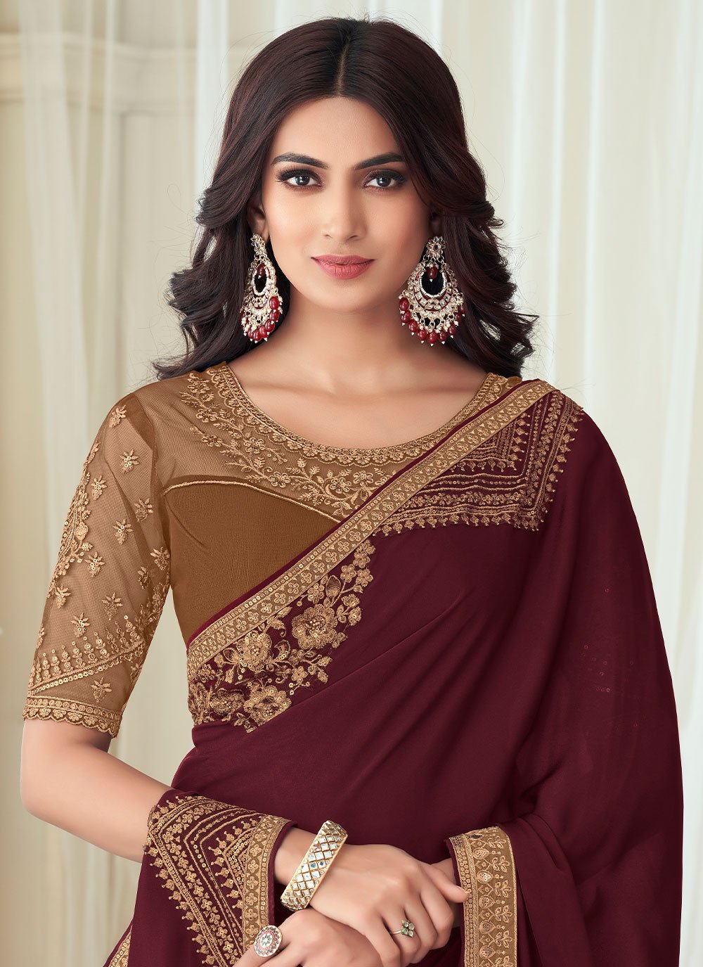 Classic Silk Maroon Embroidered Saree