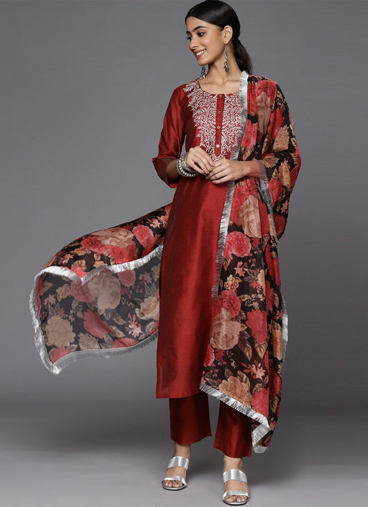 Trendy Suit Chanderi Silk Maroon Embroidered Salwar Kameez