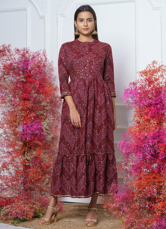 Casual Kurti Rayon Maroon Floral Patch Kurtis