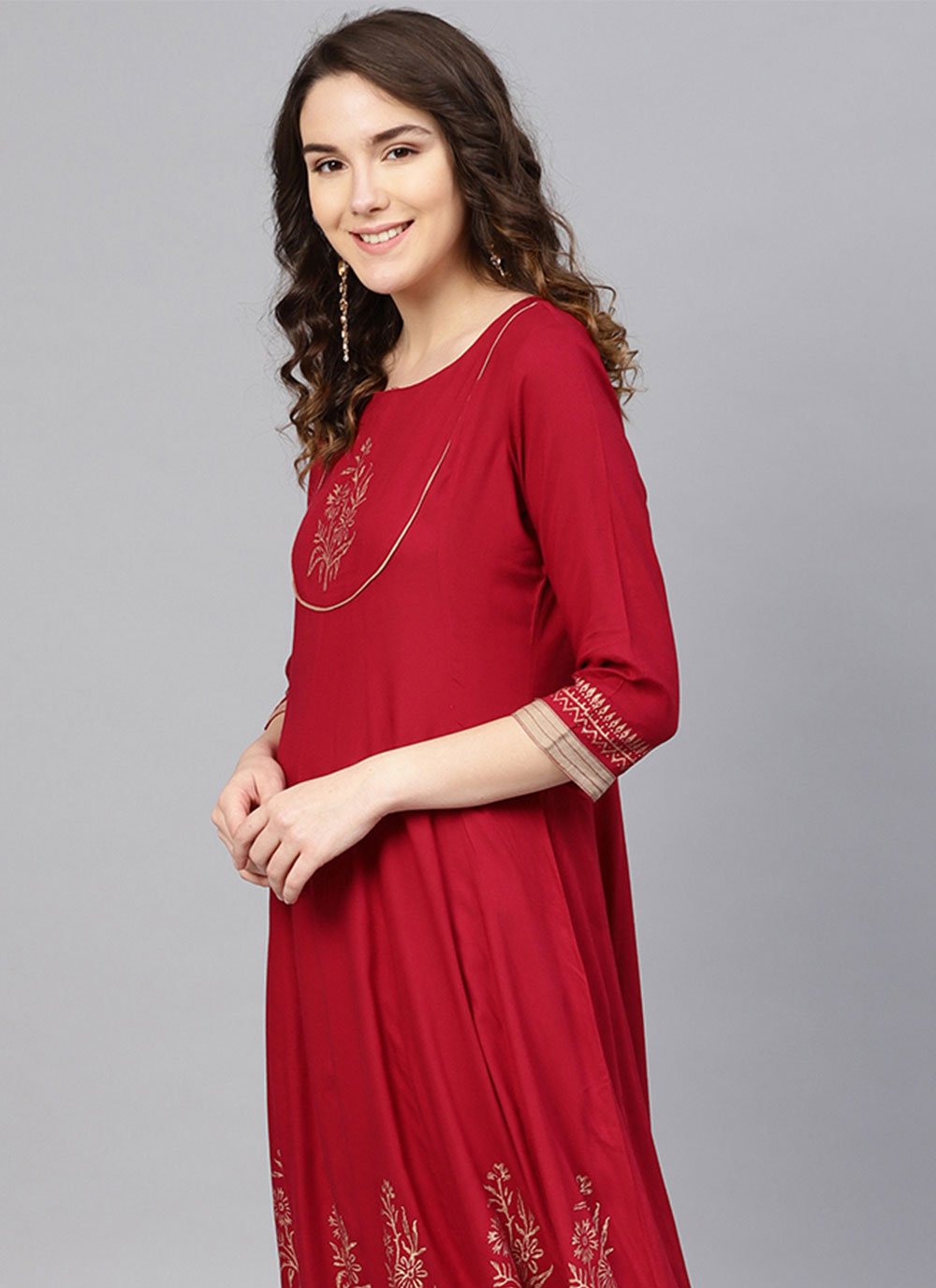 Casual Kurti Rayon Viscose Maroon Print Kurtis