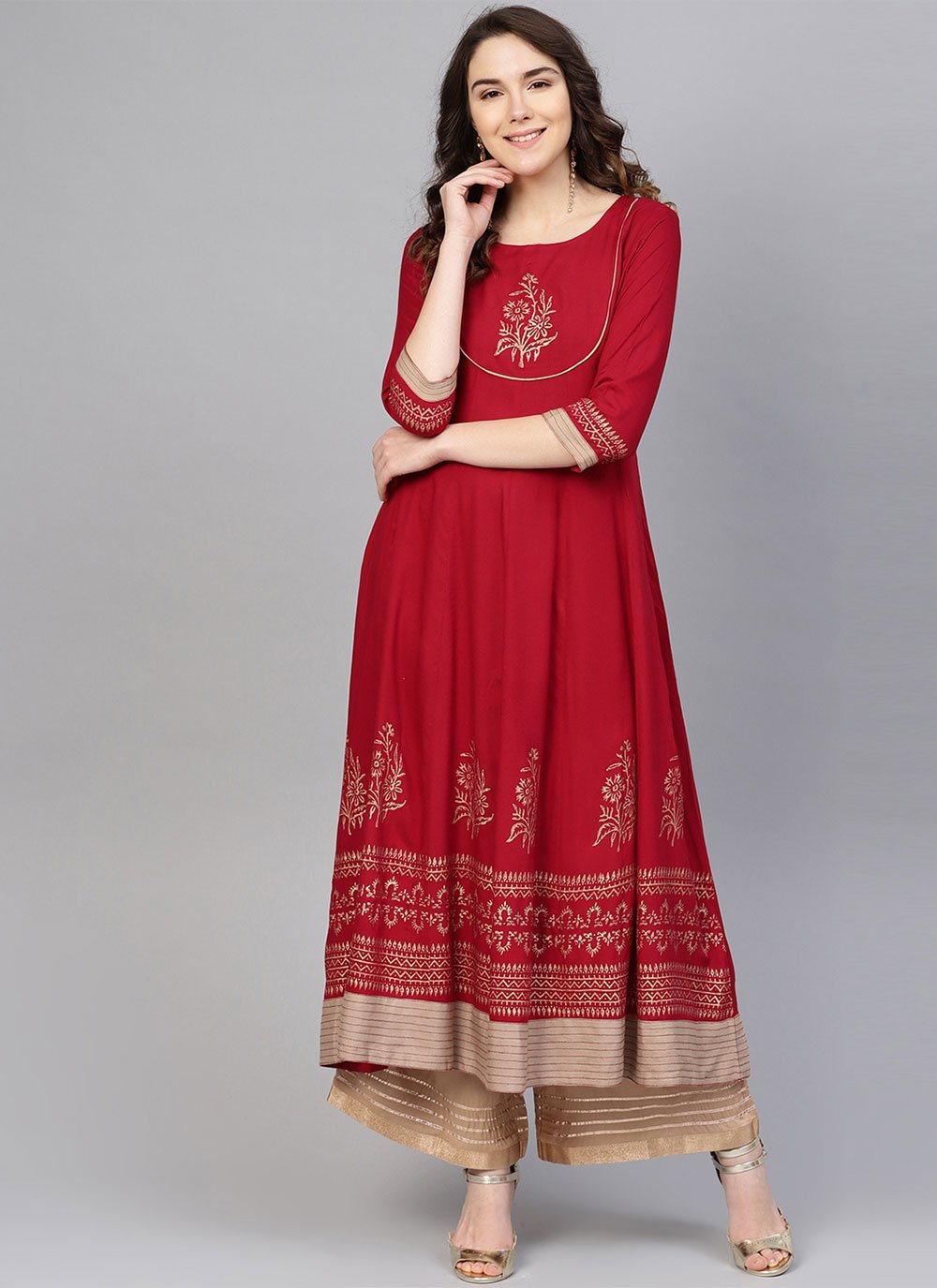 Casual Kurti Rayon Viscose Maroon Print Kurtis