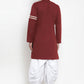 Indo Western Blended Cotton Maroon Plain Mens