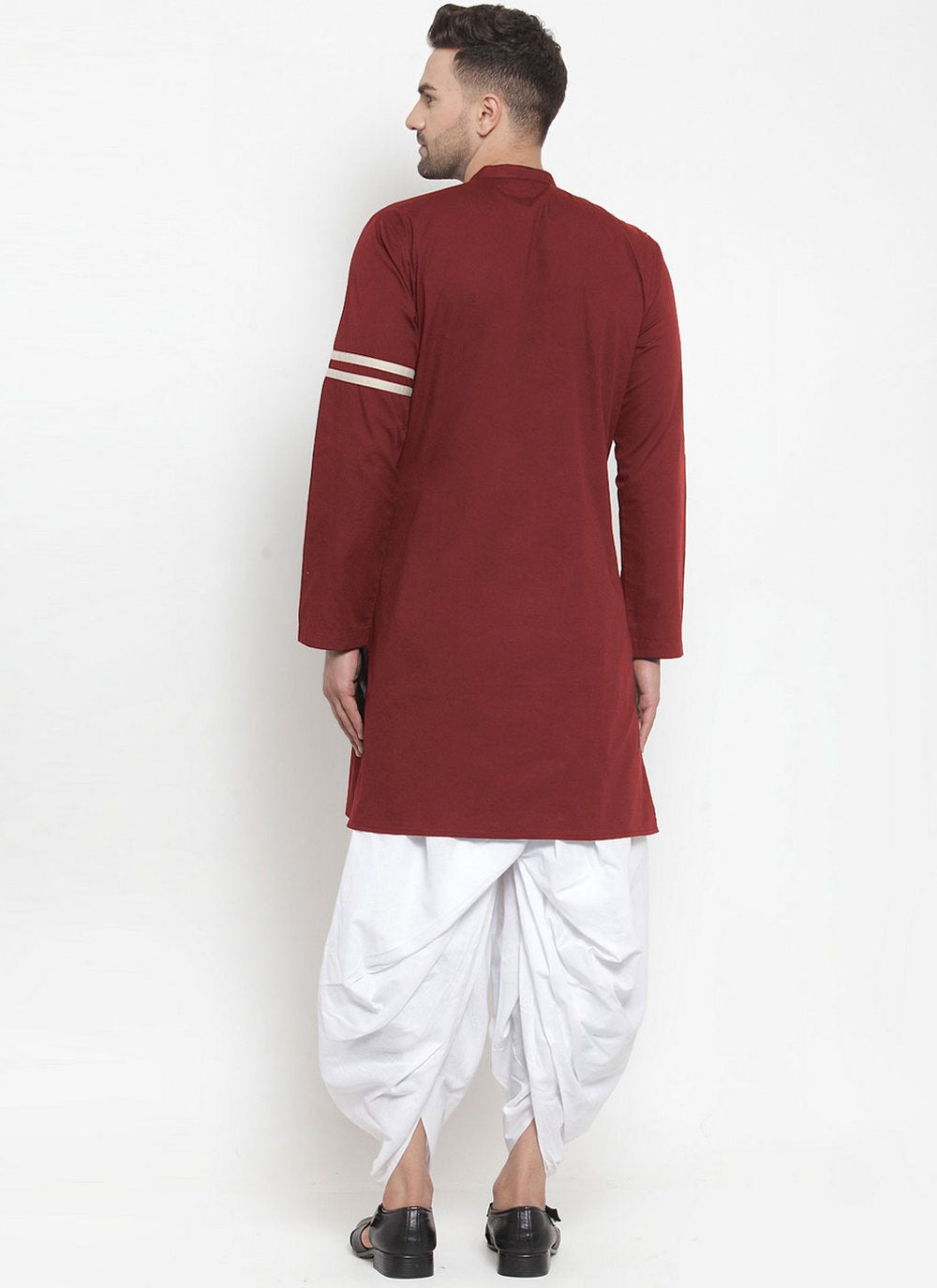 Indo Western Blended Cotton Maroon Plain Mens