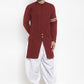 Indo Western Blended Cotton Maroon Plain Mens