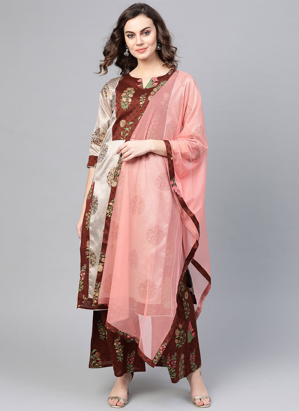 Palazzo Salwar Suit Poly Silk Maroon Print Salwar Kameez