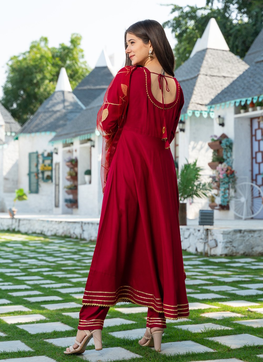 Pant Style Suit Rayon Maroon Lace Salwar Kameez