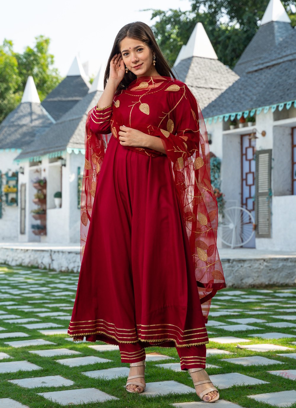 Pant Style Suit Rayon Maroon Lace Salwar Kameez