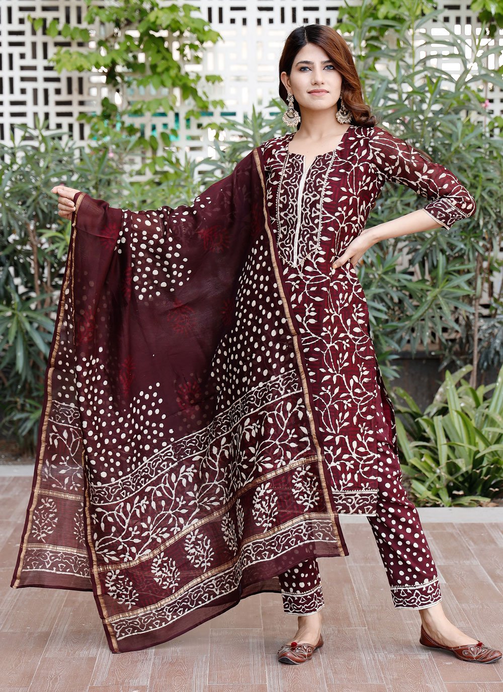 Pant Style Suit Chanderi Maroon Lace Salwar Kameez