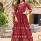 Gown Rayon Maroon Floral Patch Gown