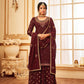 Sharara Set Faux Georgette Maroon Embroidered Salwar Kameez