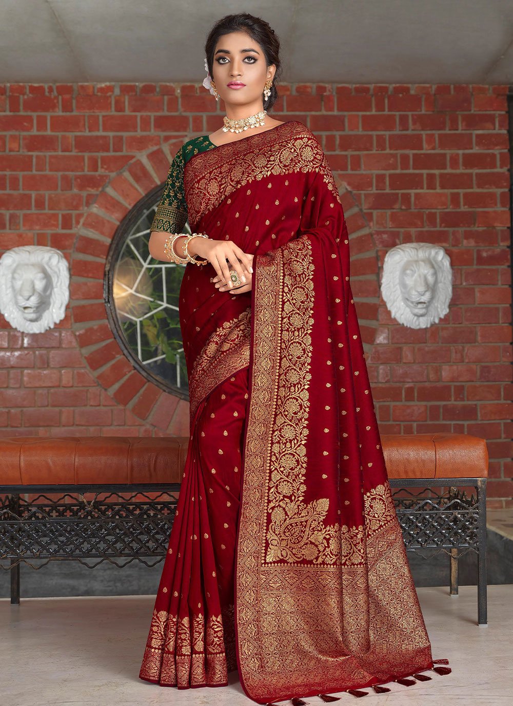 Traditional Saree Silk Maroon Patch Border Saree