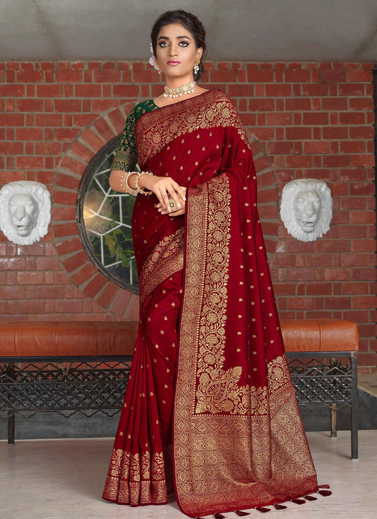 Traditional Saree Silk Maroon Patch Border Saree