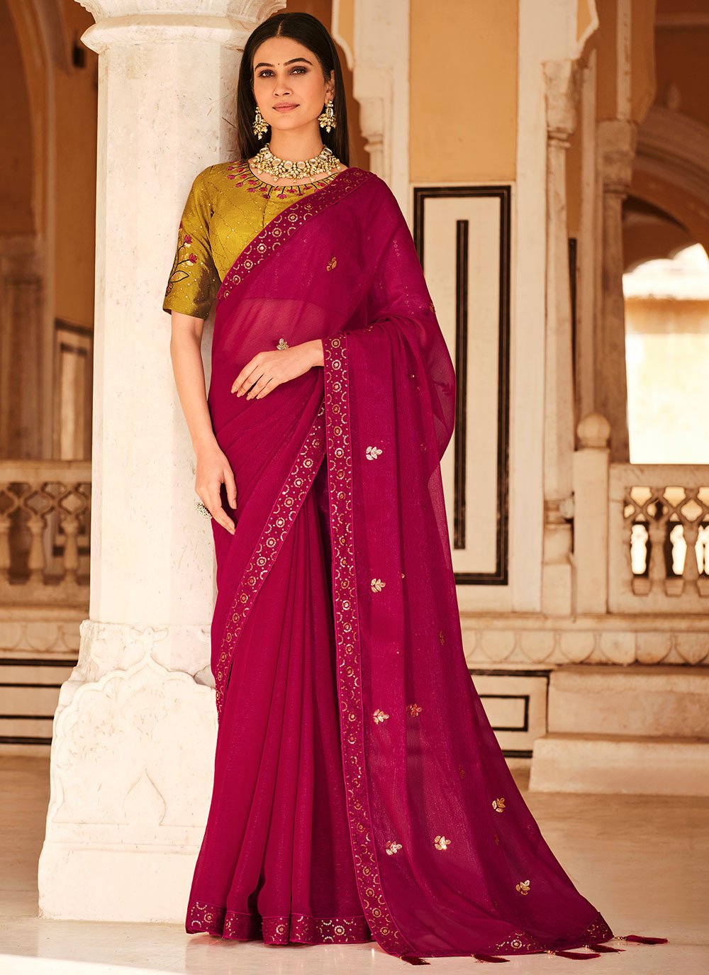 Trendy Saree Chinon Maroon Sequins Saree
