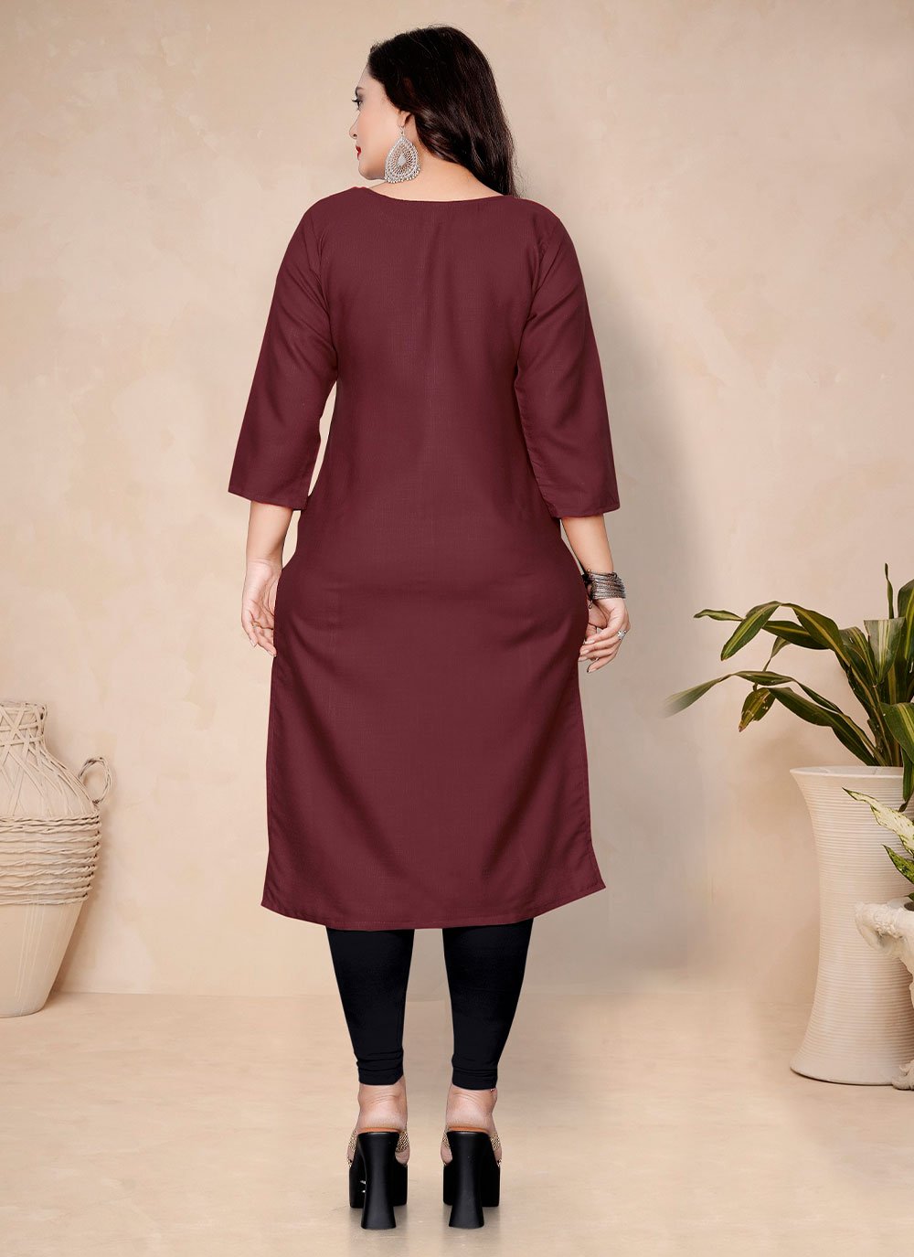 Party Wear Kurti Cotton Maroon Plain Kurtis