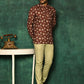 Short Kurta Cotton Maroon Print Mens