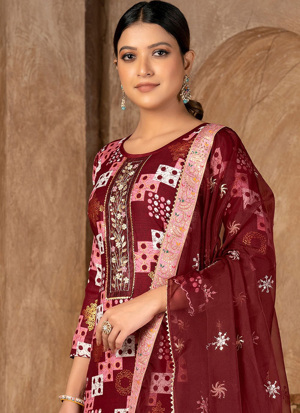 Trendy Suit Cotton Maroon Print Salwar Kameez