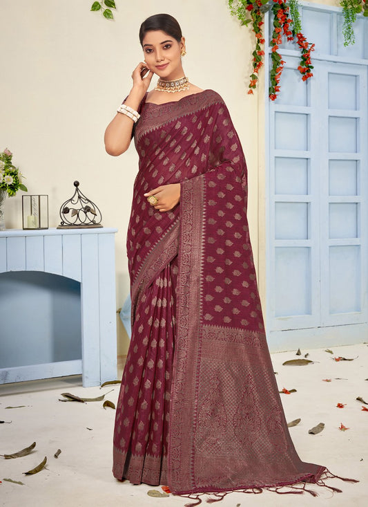 Traditional Saree Cotton Maroon Embroidered Saree