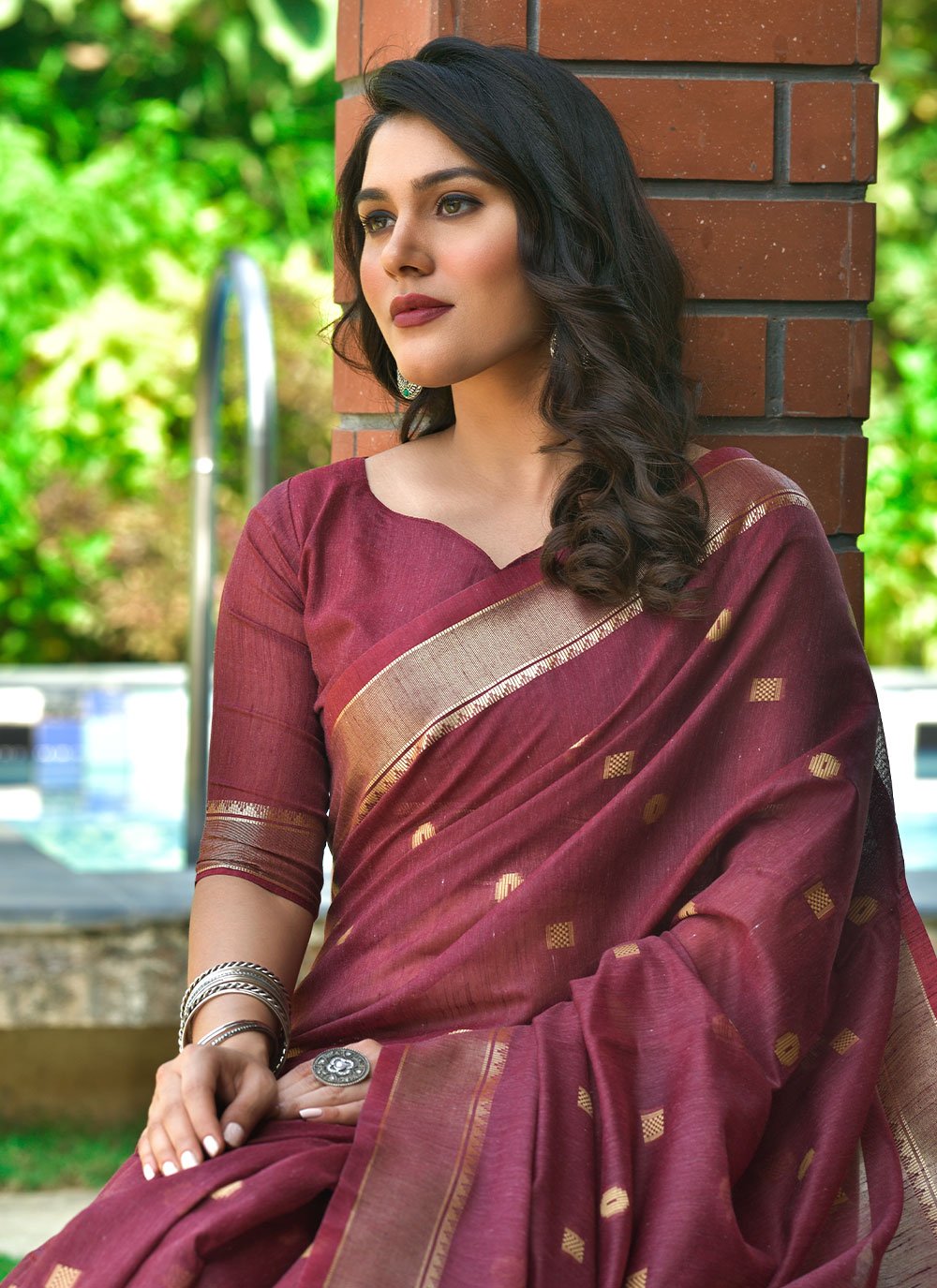 Designer Cotton Maroon Weaving Saree