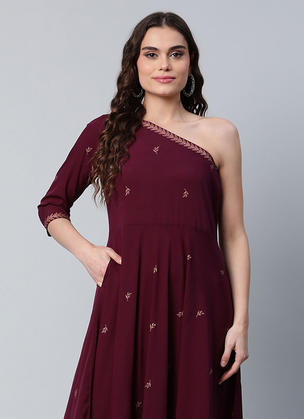 Floor Length Kurti Crepe Silk Maroon Print Kurtis