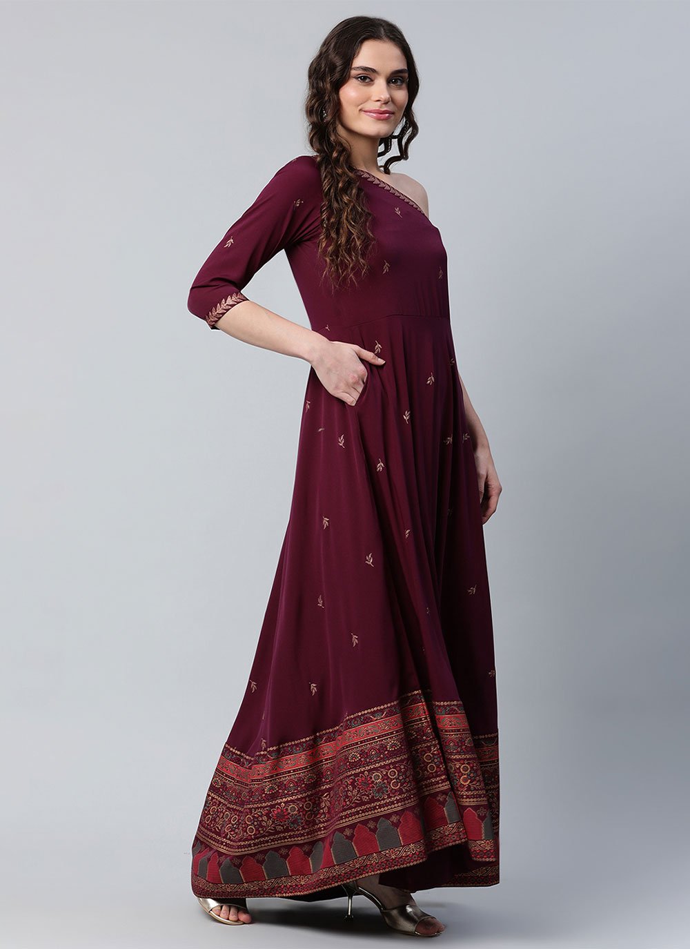 Floor Length Kurti Crepe Silk Maroon Print Kurtis