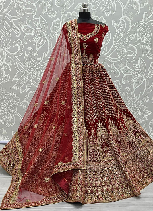 Lehenga Choli Velvet Maroon Diamond Lehenga Choli