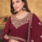 Anarkali Suit Faux Georgette Maroon Embroidered Salwar Kameez