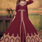 Anarkali Suit Faux Georgette Maroon Embroidered Salwar Kameez