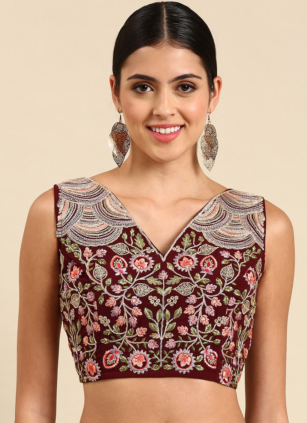 Blouse Georgette Maroon Embroidered Blouse