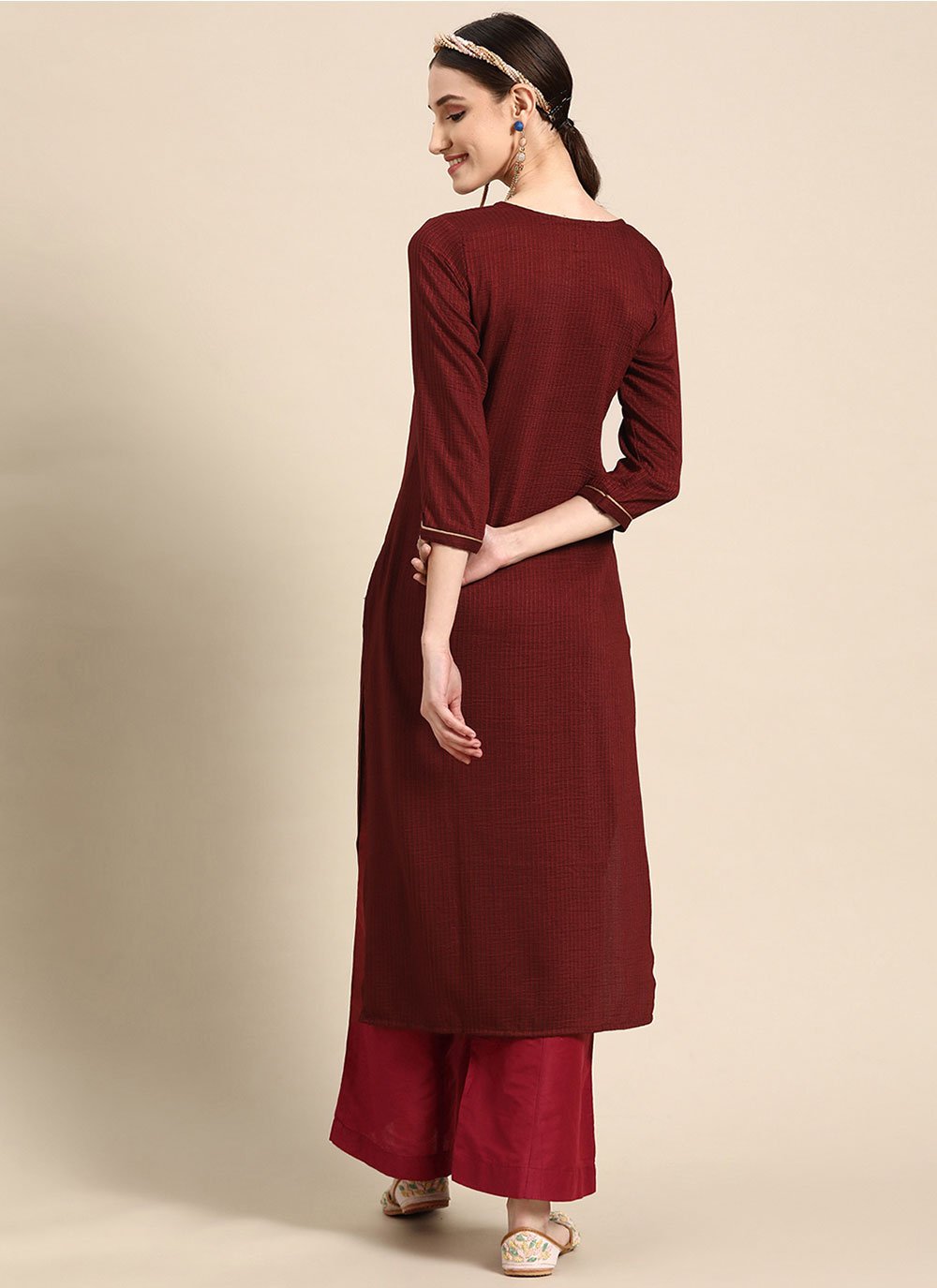 Party Wear Kurti Poly Rayon Maroon Embroidered Kurtis