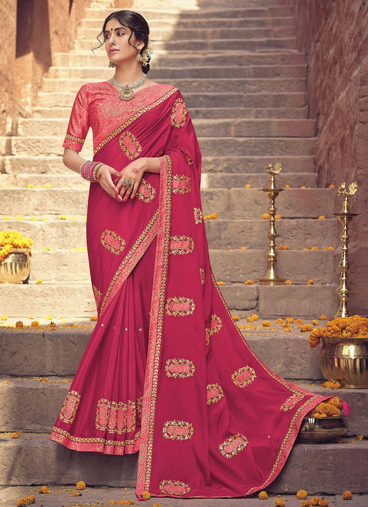 Traditional Saree Chinon Maroon Embroidered Saree