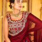 Contemporary Vichitra Silk Maroon Embroidered Saree