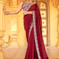 Contemporary Vichitra Silk Maroon Embroidered Saree