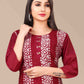 Designer Kurti Chanderi Maroon Embroidered Kurtis