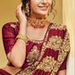 Classic Vichitra Silk Maroon Diamond Saree