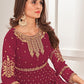 Palazzo Salwar Suit Faux Georgette Maroon Embroidered Salwar Kameez