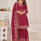 Palazzo Salwar Suit Faux Georgette Maroon Embroidered Salwar Kameez