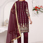 Straight Salwar Suit Faux Georgette Maroon Embroidered Salwar Kameez
