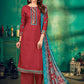 Pakistani Salwar Suit Muslin Maroon Embroidered Salwar Kameez