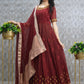 Gown Georgette Maroon Embroidered Gown