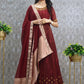 Gown Georgette Maroon Embroidered Gown