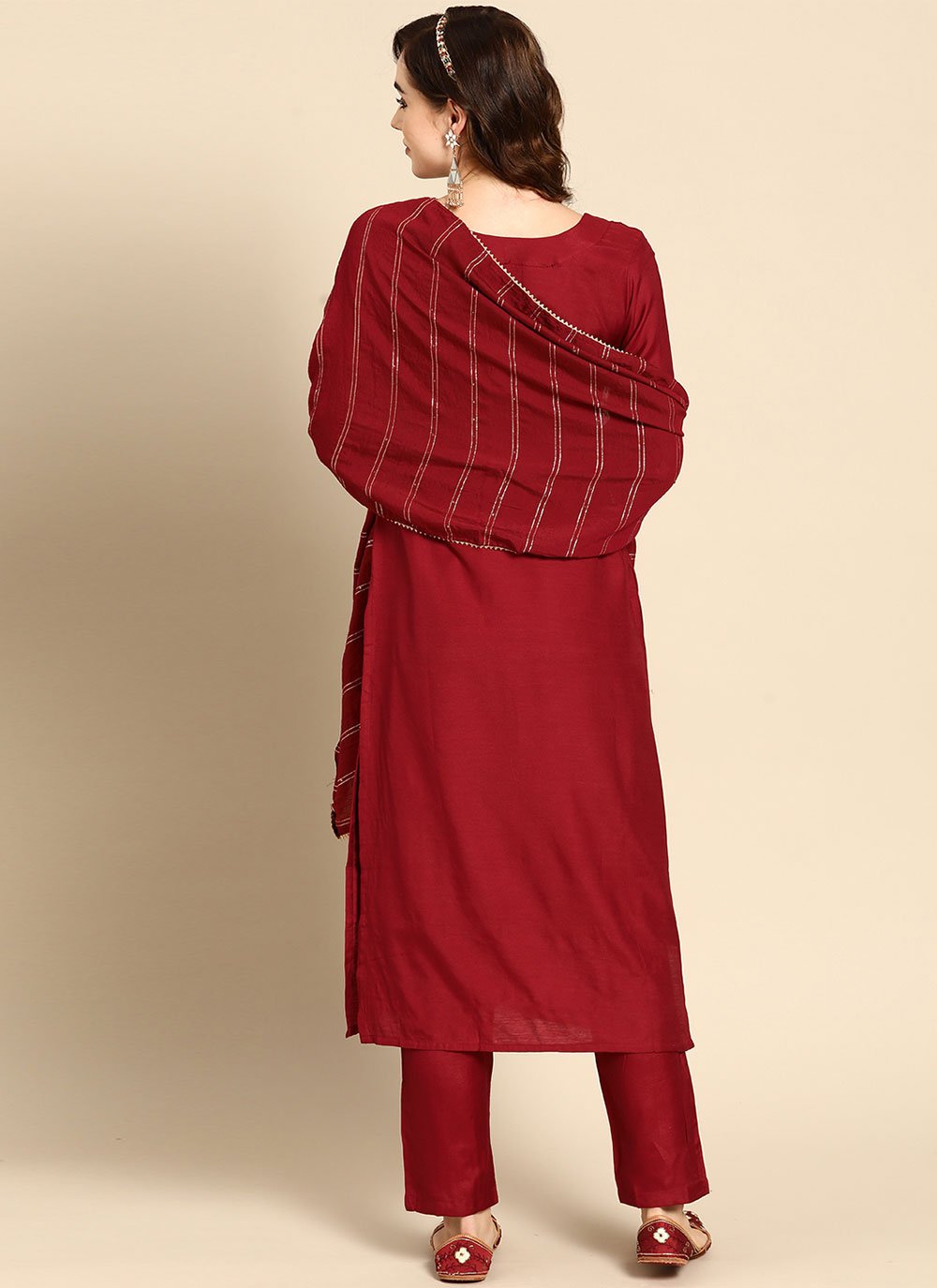 Salwar Suit Muslin Maroon Embroidered Salwar Kameez