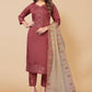 Salwar Suit Chinon Maroon Embroidered Salwar Kameez