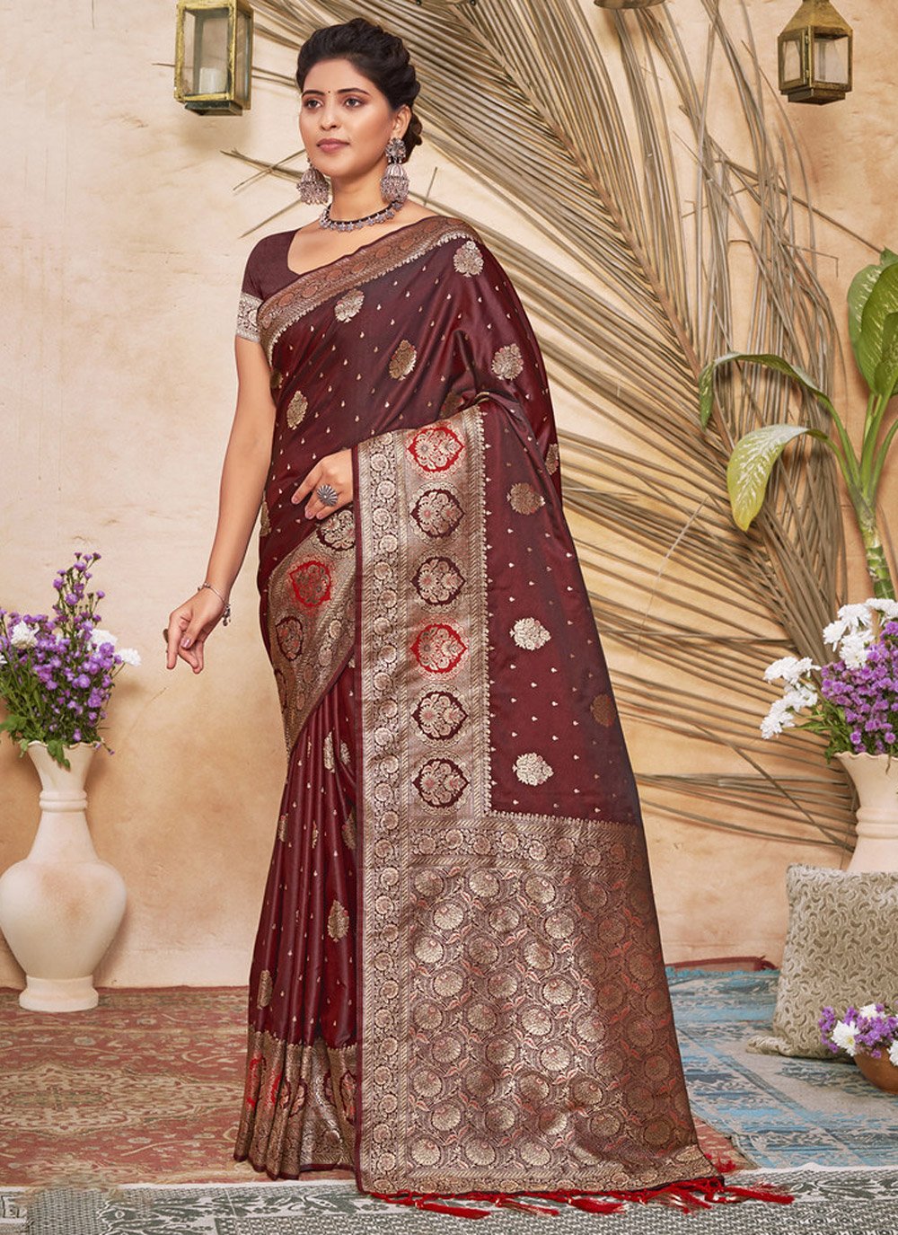 Traditional Saree Silk Maroon Embroidered Saree