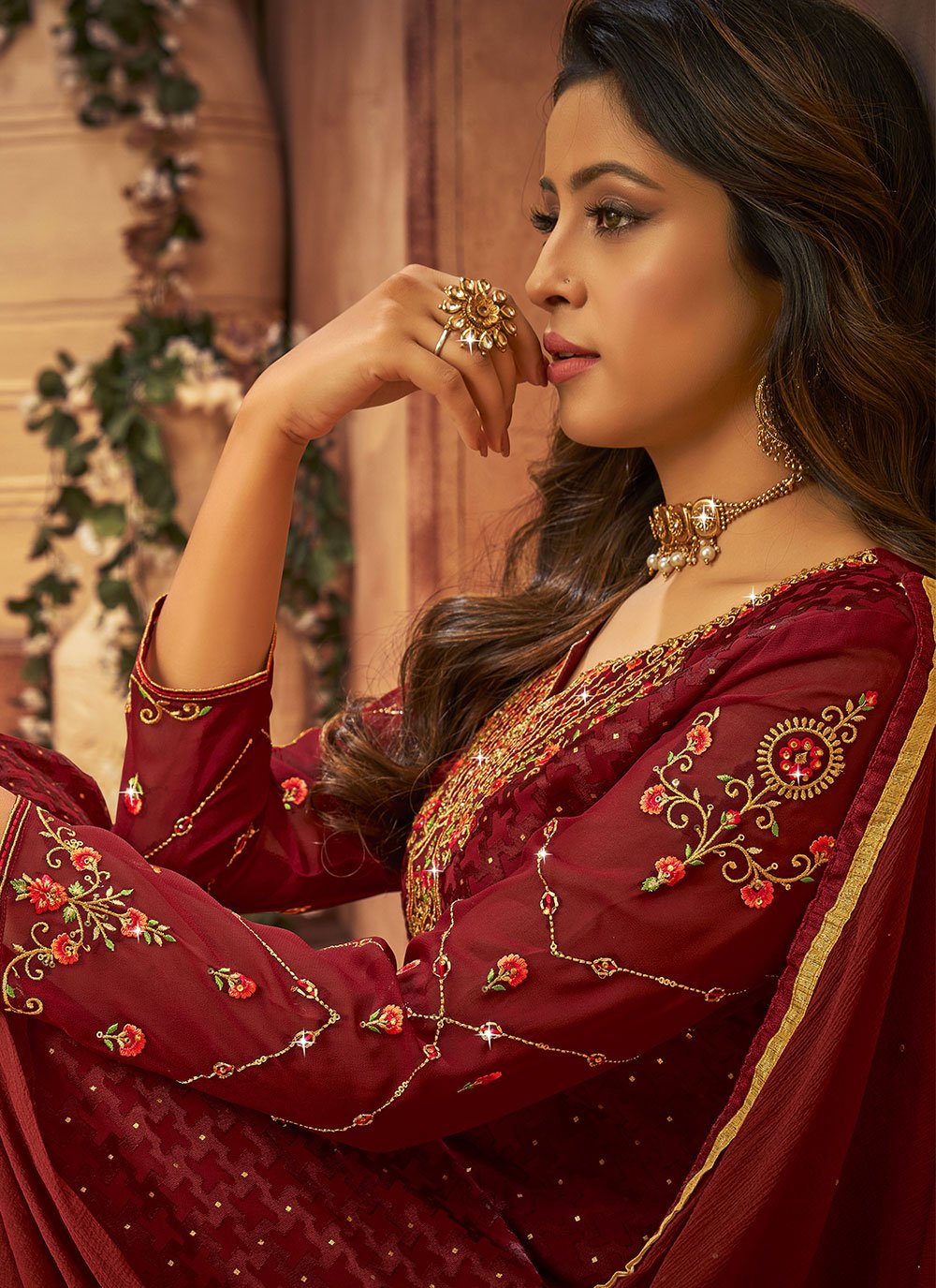 Trendy Suit Brasso Maroon Diamond Salwar Kameez