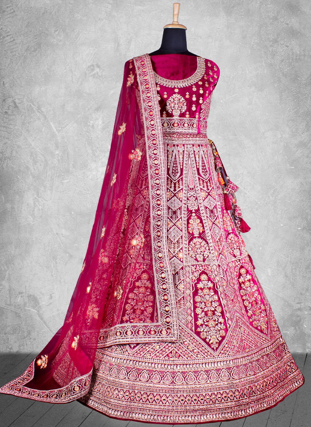 Lehenga Choli Velvet Maroon Embroidered Lehenga Choli