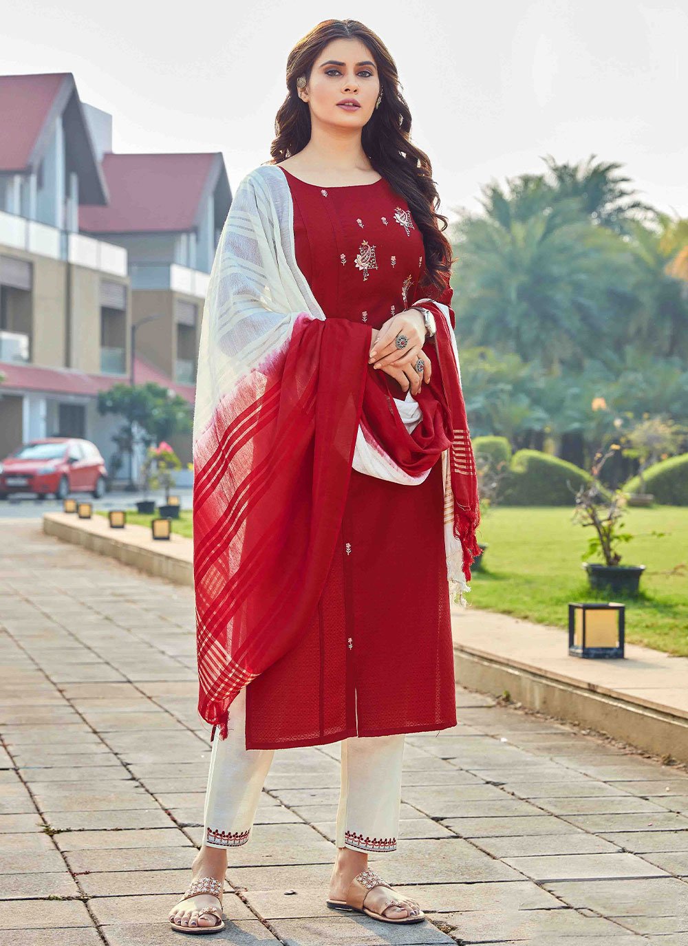 Pant Style Suit Viscose Maroon Embroidered Salwar Kameez